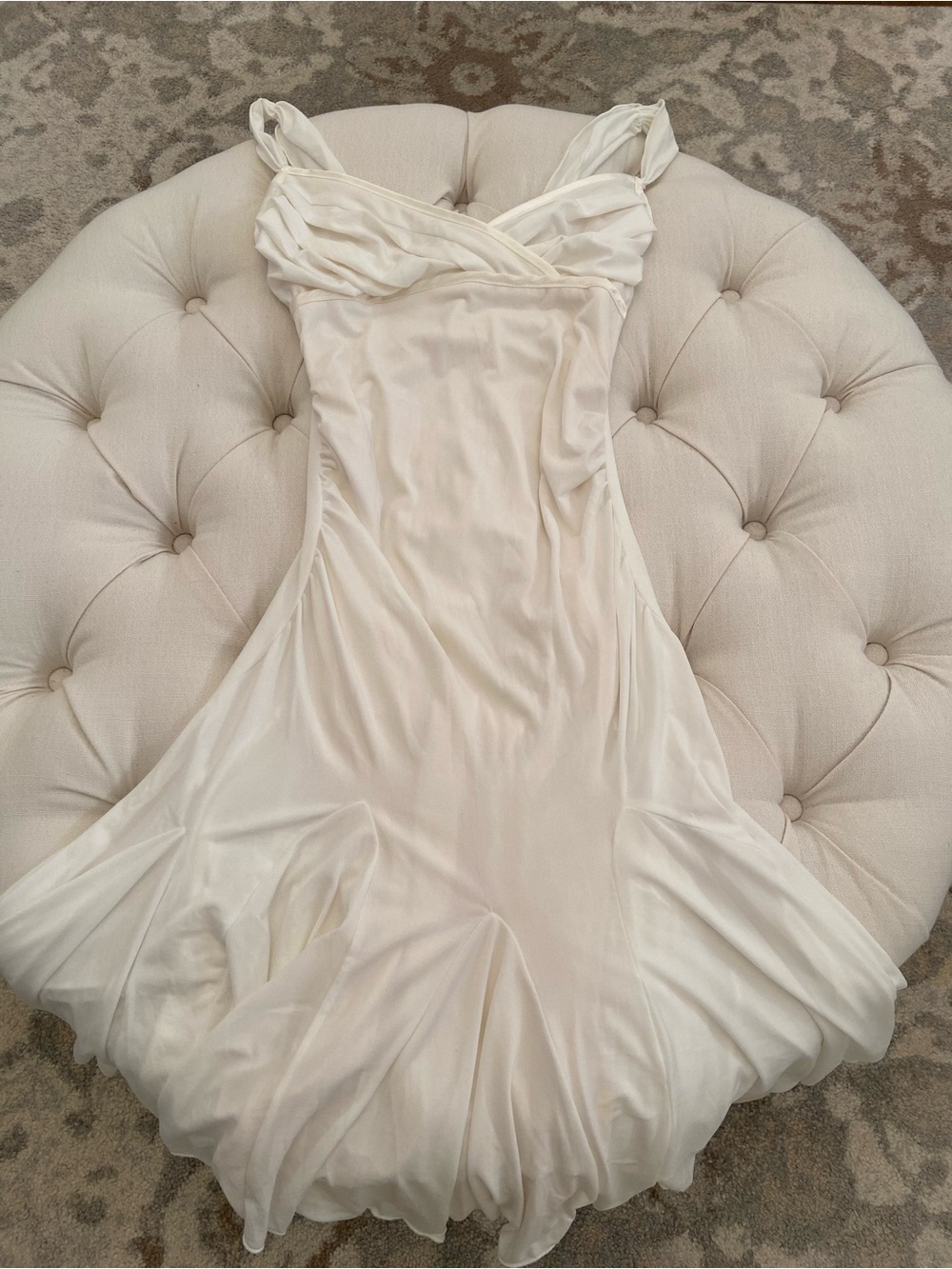 Y2K Off White Midi Handkerchief Hem Dress sz XXS